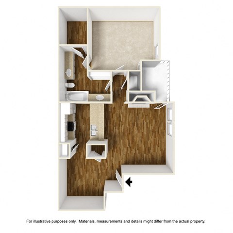 Floor plan for 1 bed, 1 bath, 872 sqft