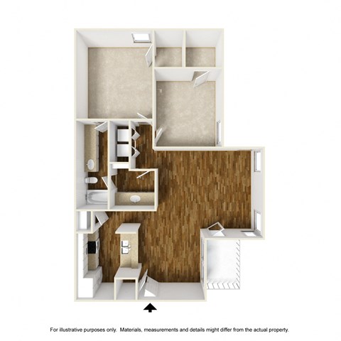 Floor plan for 2 beds, 2 baths, 1023 sqft