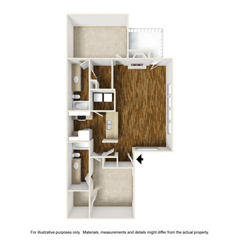 Floor plan for 2 beds, 2 baths, 1169 sqft
