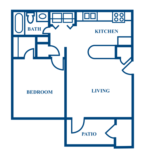 Floor plan for 1 bed, 1 bath, 625 sqft