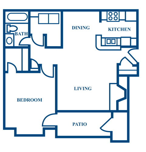 Floor plan for 1 bed, 1 bath, 720 sqft