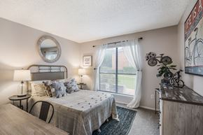 Austin apartment for rent - a bedroom with a bed and a window