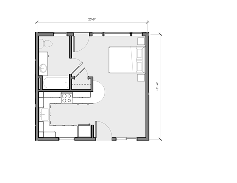 Floor plan for studio, 377 sqft
