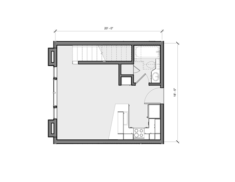 Floor plan for studio, 430 sqft
