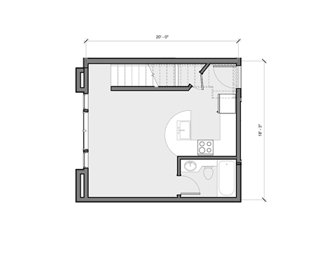 Floor plan for studio, 510 sqft