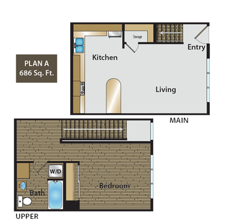 Floor plan for 1 bed, 1 bath