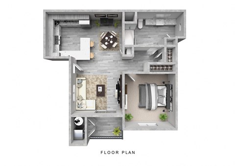 Floor plan for 1 bed, 1 bath, 684 sqft