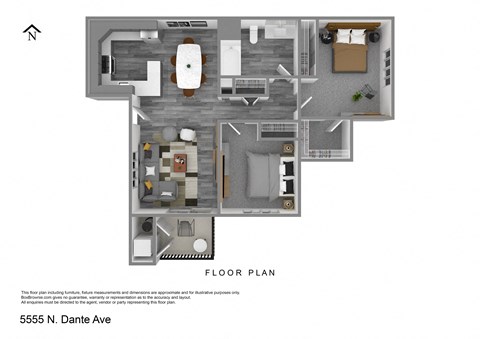 Floor plan for 2 beds, 1 bath, 901 sqft