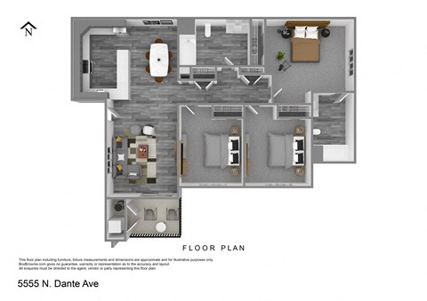 Floor plan for 3 beds, 2 baths, 1237 sqft