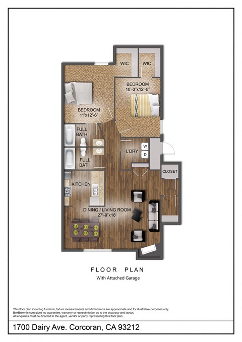 Floor plan for 2 beds, 2 baths, 1200 sqft