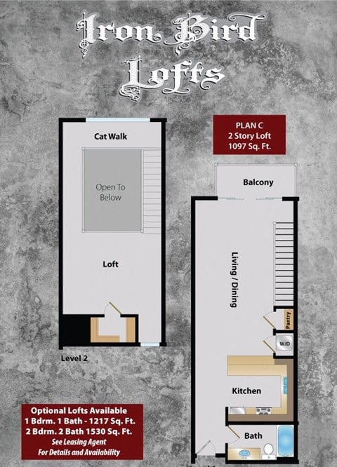 Floor plan for 1 bed, 1 bath, 1097 sqft