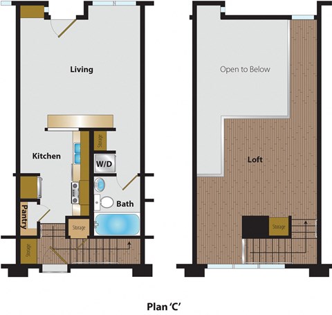 Floor plan for 1 bed, 1 bath, 800 sqft