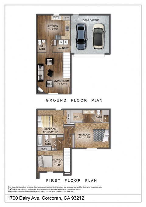 Floor plan for 3 beds, 2.5 baths, 1693 sqft