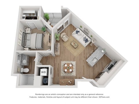Floor plan for 1 bed, 1 bath, 792 sqft