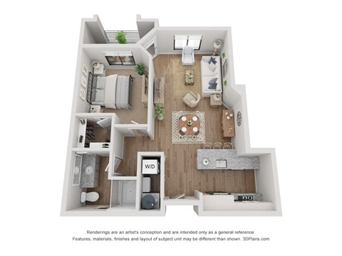Floor plan for 1 bed, 1 bath, 751 sqft