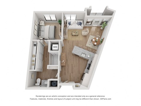Floor plan for 1 bed, 1 bath, 746 sqft