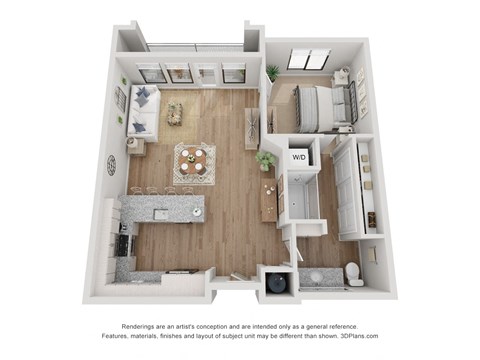Floor plan for 1 bed, 1 bath, 835 sqft