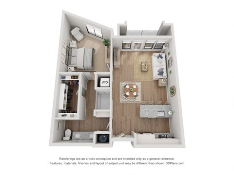 Floor plan for 1 bed, 1 bath, 866 sqft