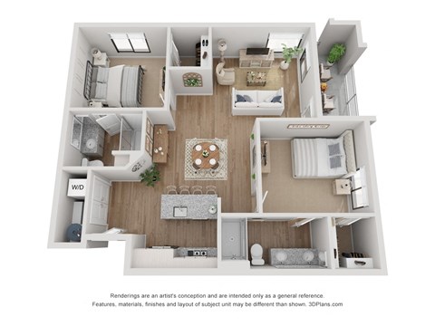 Floor plan for 2 beds, 2 baths, 1108 sqft