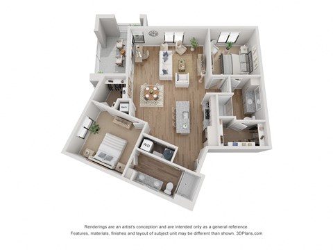 Floor plan for 2 beds, 2 baths, 1008 sqft