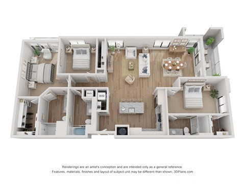 Floor plan for 3 beds, 3 baths, 1630 sqft