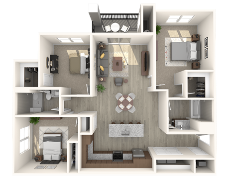 Floor plan for 3 beds, 2 baths, 1338 sqft