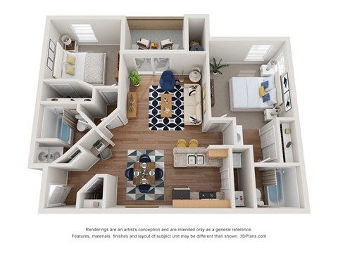 Floor plan for 2 beds, 2 baths, 1060 sqft