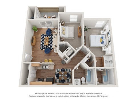 Floor plan for 2 beds, 2 baths, 1240 sqft