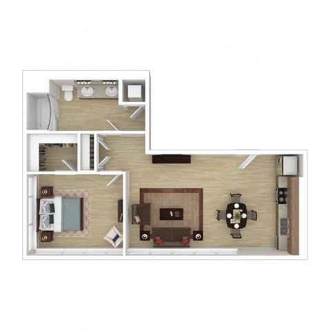 Floor plan for 1 bed, 1 bath, 754 sqft