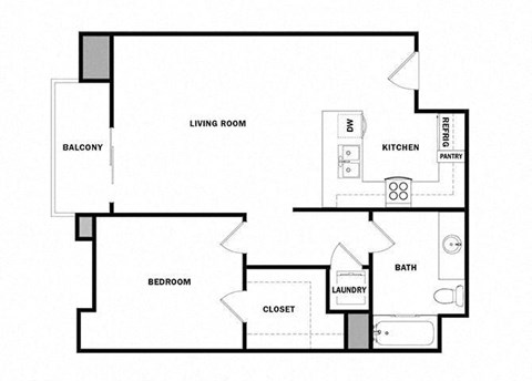 Floor plan for 1 bed, 1 bath, 712 sqft