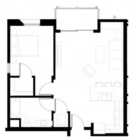 Floor plan for 1 bed, 1 bath, 706 sqft