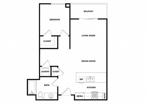 Floor plan for 1 bed, 1 bath, 798 sqft