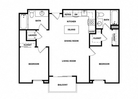 Floor plan for 2 beds, 2 baths, 994 sqft