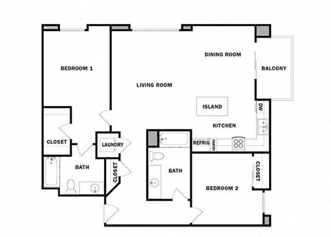 Floor plan for 2 beds, 2 baths, 1196 sqft
