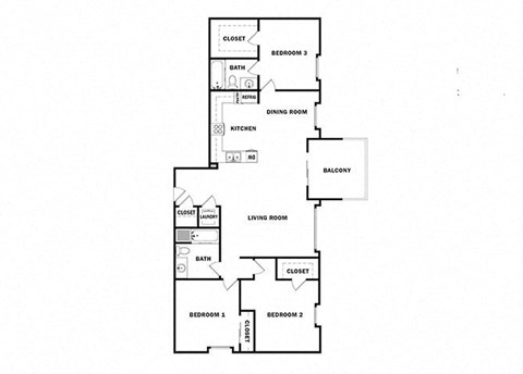 Floor plan for 3 beds, 2 baths, 1482 sqft