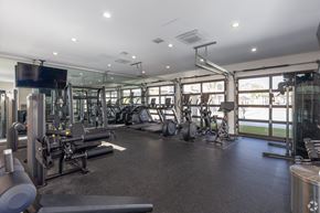 San Diego apartment for rent - A gym with a variety of equipment including treadmills, weights, and exercise machines.