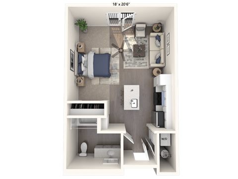 Floor plan for studio, 1 bath, 475 sqft
