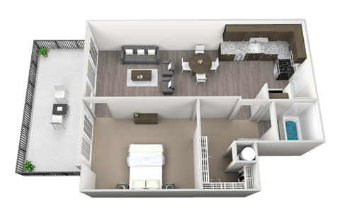 Floor plan for 1 bed, 1 bath, 670 sqft