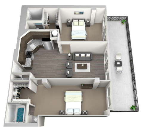 Floor plan for 2 beds, 2 baths, 1060 sqft