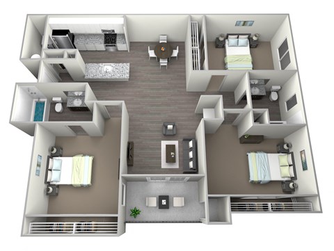 Floor plan for 3 beds, 2 baths, 1385 sqft
