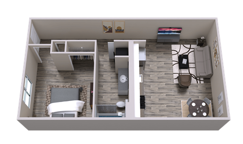 Floor plan for 1 bed, 1 bath, 662 sqft