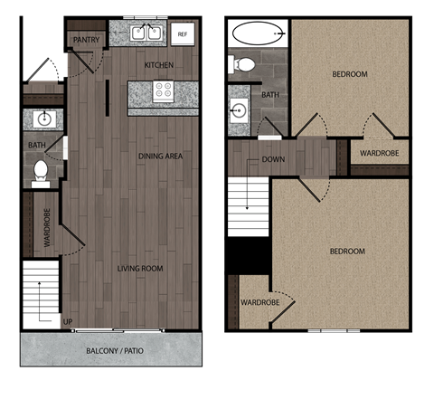 Floor plan for 2 beds, 1.5 baths, 960 sqft
