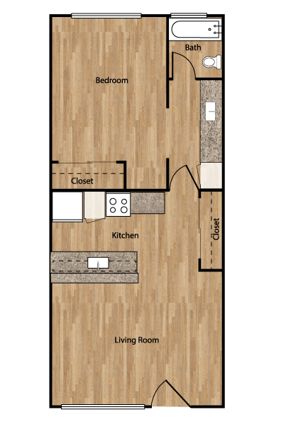 Floor plan for 1 bed, 1 bath, 700 sqft