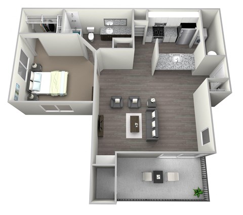 Floor plan for 1 bed, 1 bath, 862 sqft