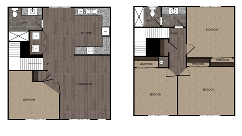 Floor plan for 4 beds, 2 baths