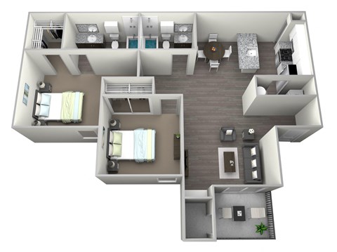 Floor plan for 2 beds, 2 baths, 1066 sqft