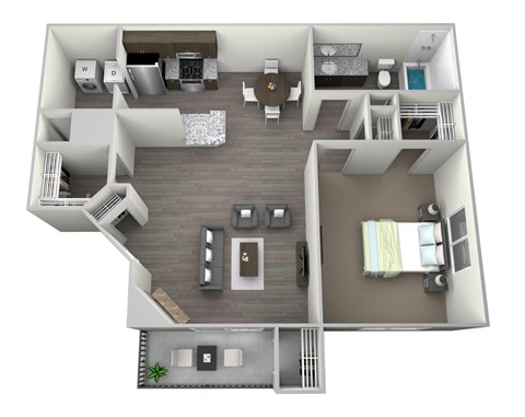 Floor plan for 1 bed, 1 bath, 740 sqft
