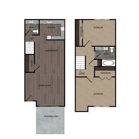 Floor plan for 2 beds, 1.5 baths, 924 sqft