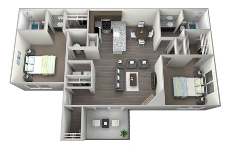 Floor plan for 2 beds, 2 baths, 1010 sqft
