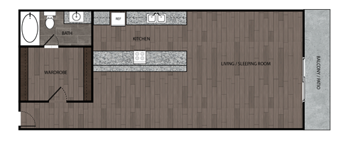 Floor plan for studio, 1 bath, 448 sqft